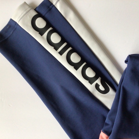 ADIDAS BLUE AND PINK LOGO HIGH RISE TIGHTS MEDIUM - Picture 11 of 15